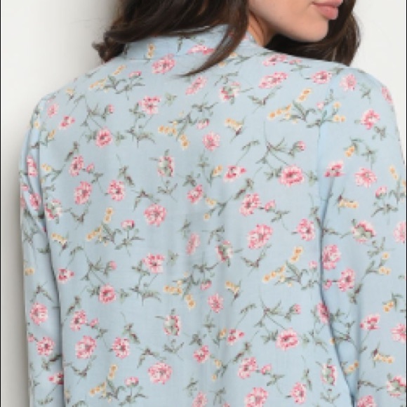 Pale blue floral dress w/high-neck tie - Picture 8 of 8